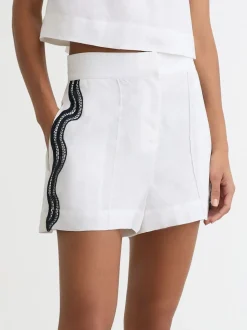 Reiss Ivory/Navy Felicity Linen Scallop-Trim Shorts