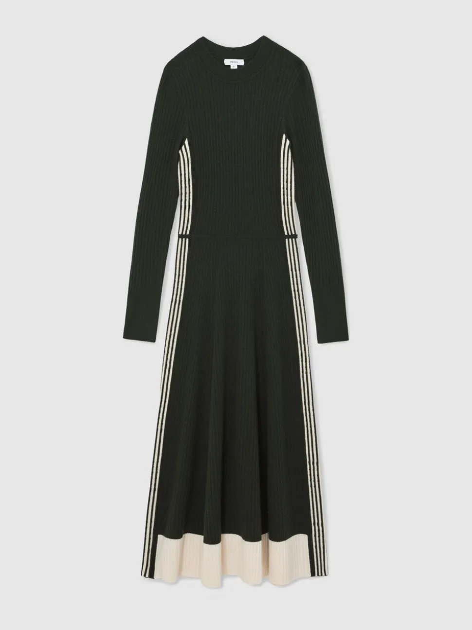 Reiss Khaki Green Aria Wool-Blend Stripe-Detail Knitted Dress