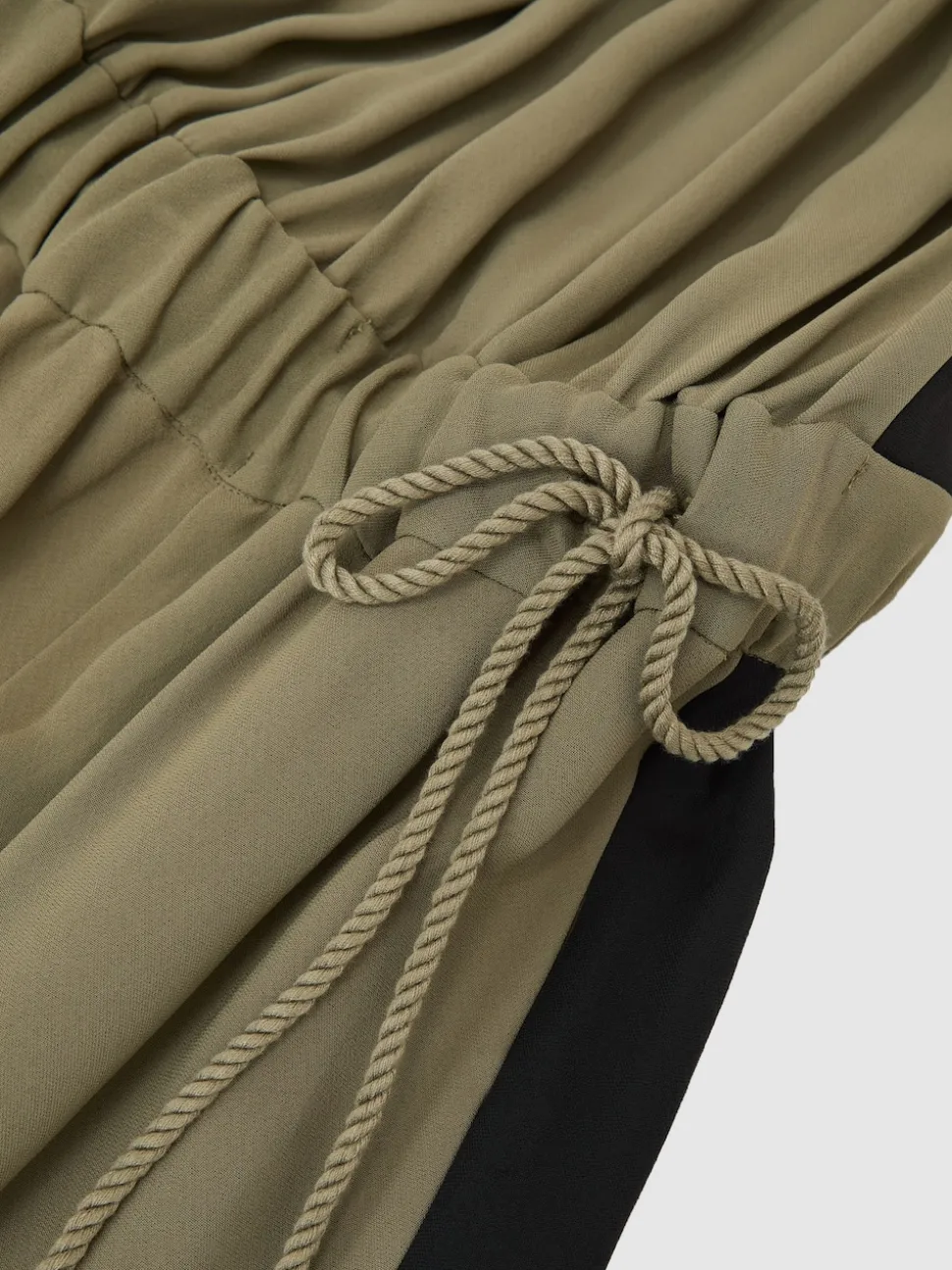 Reiss Khaki Green/Black Inez Colourblock Gathered Wide-Leg Jumpsuit