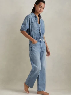 Reiss Light Blue Selin Petite Mid Rise Straight Leg Jeans