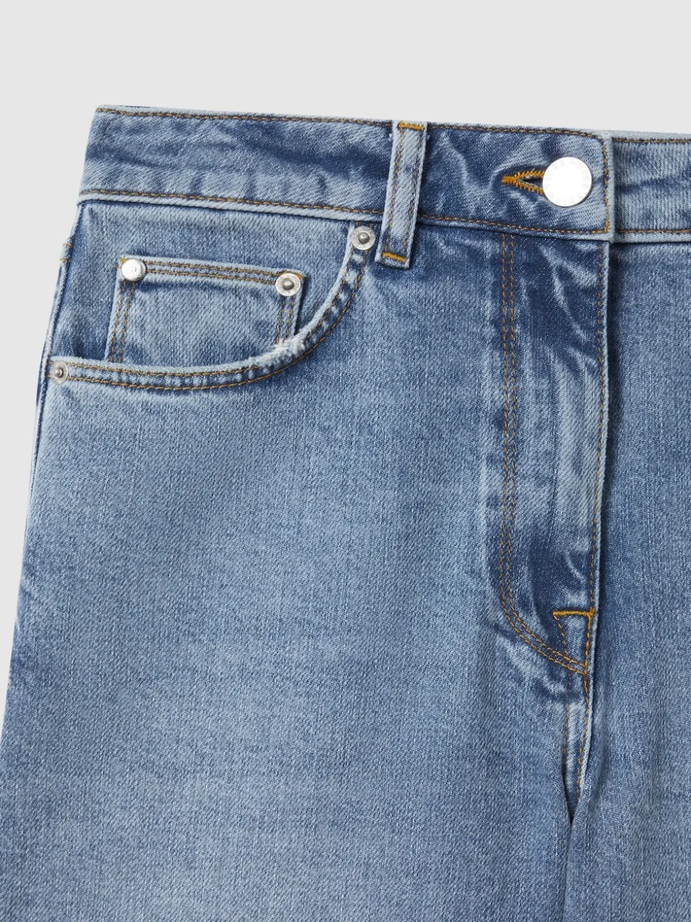 Reiss Light Blue Selin Petite Mid Rise Straight Leg Jeans