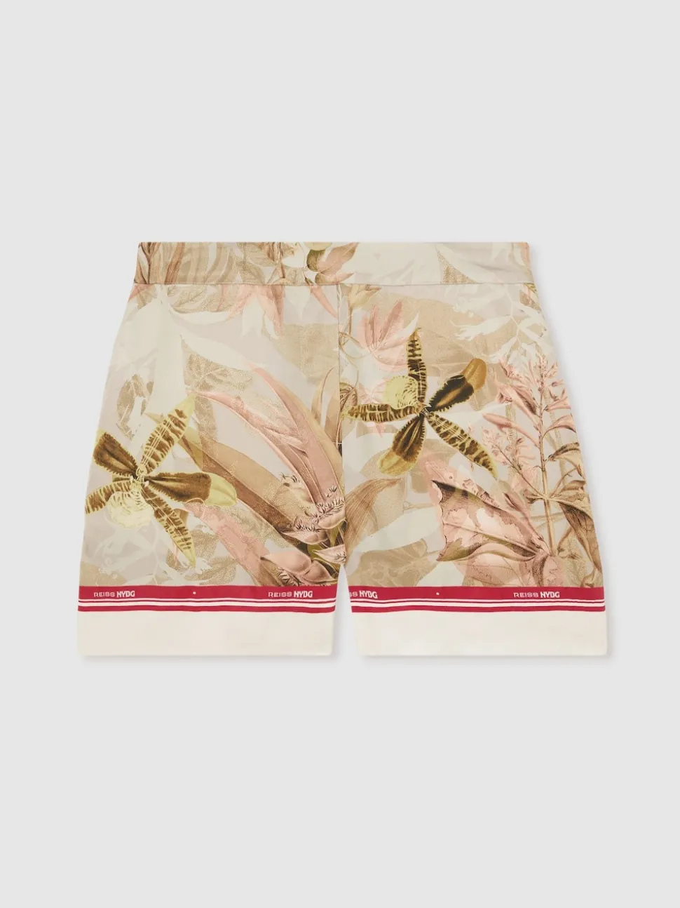 Reiss Light Khaki Santana Reiss | NYBG Satin Floral-Print Shorts