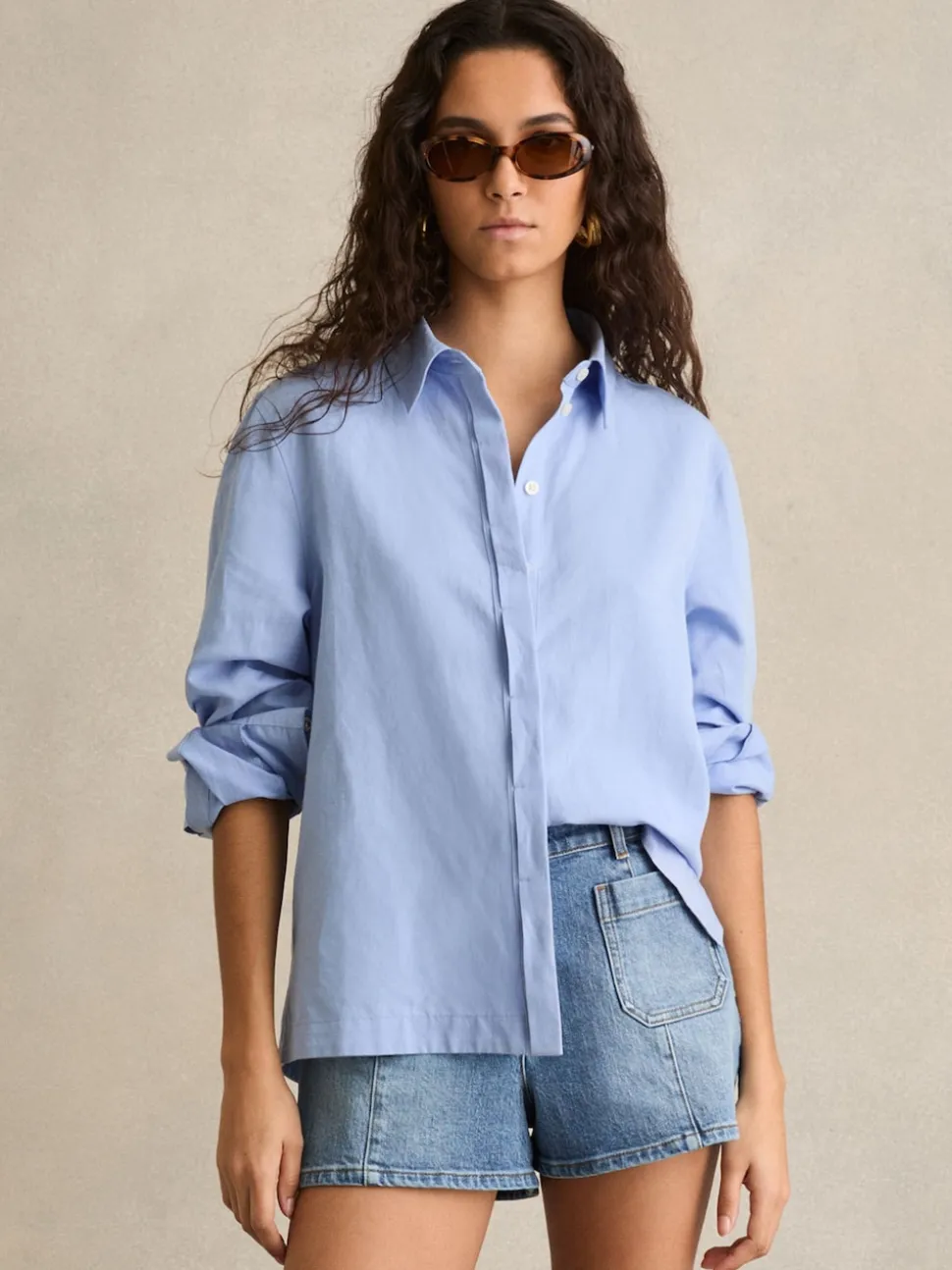 Reiss Mid Blue Kira Mid-Rise Patch Pocket Denim Shorts