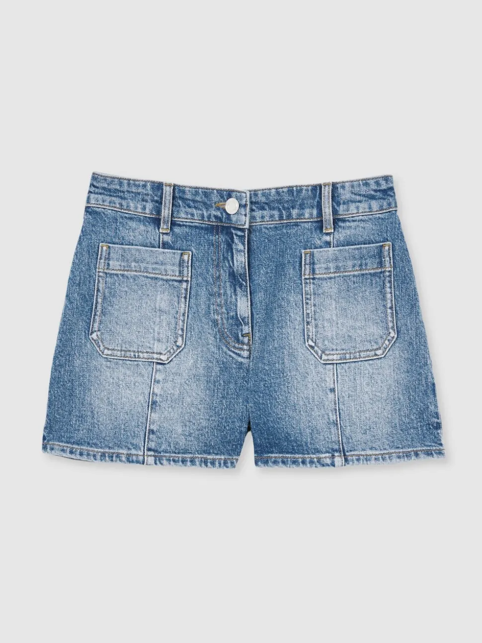 Reiss Mid Blue Kira Mid-Rise Patch Pocket Denim Shorts