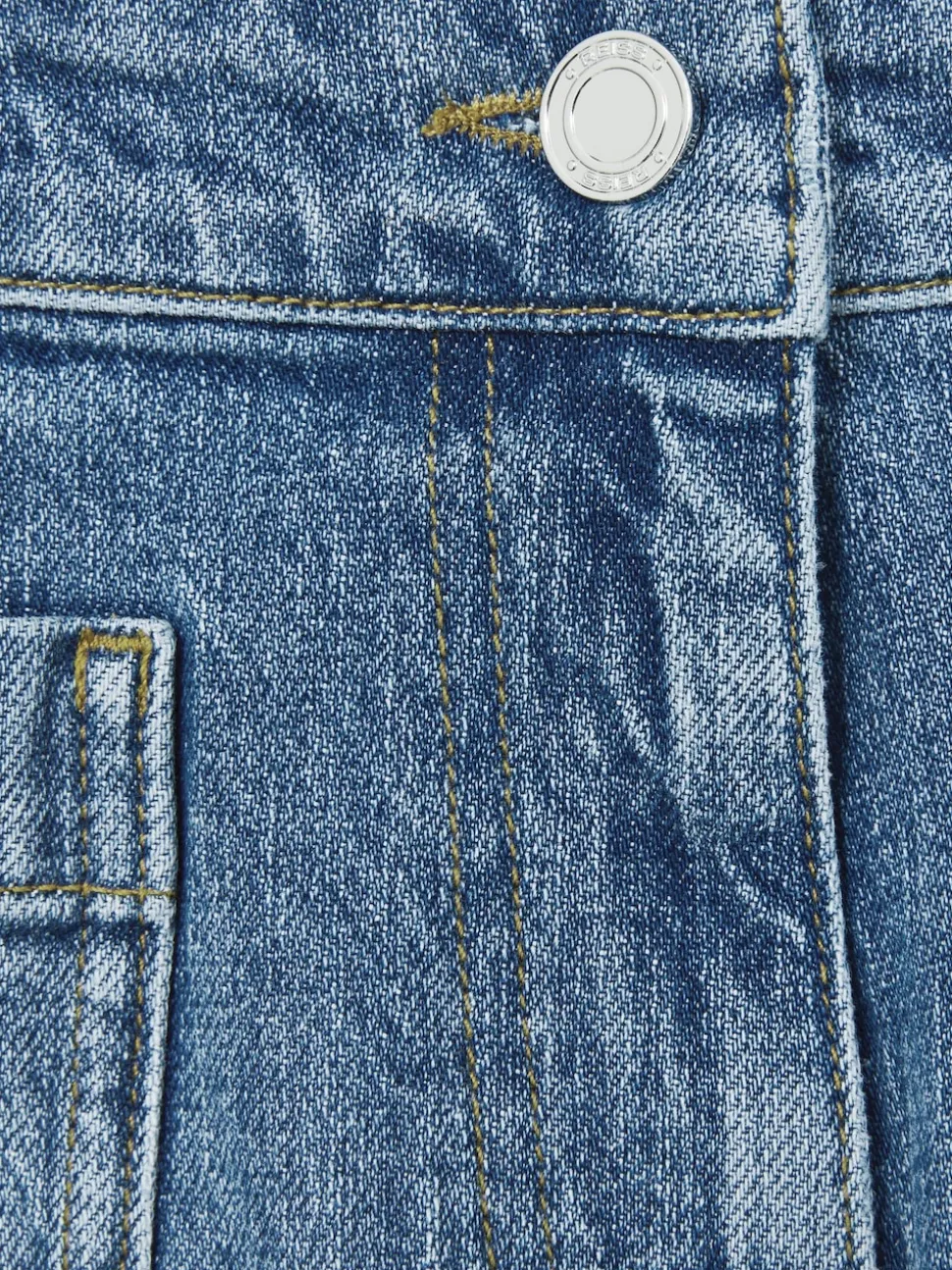 Reiss Mid Blue Kira Mid-Rise Patch Pocket Denim Shorts