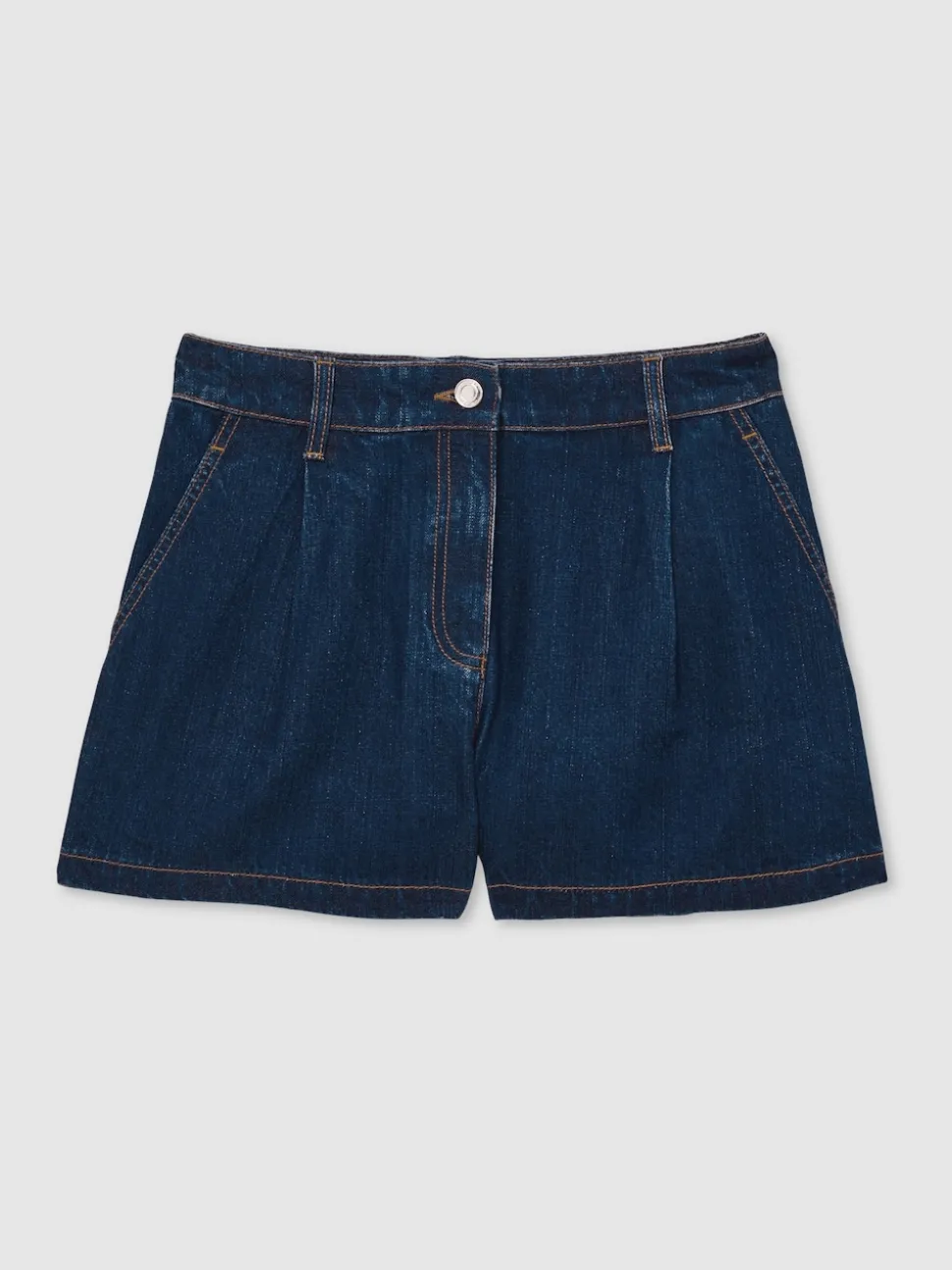 Reiss Mid Blue Raymond Denim Pleated Shorts