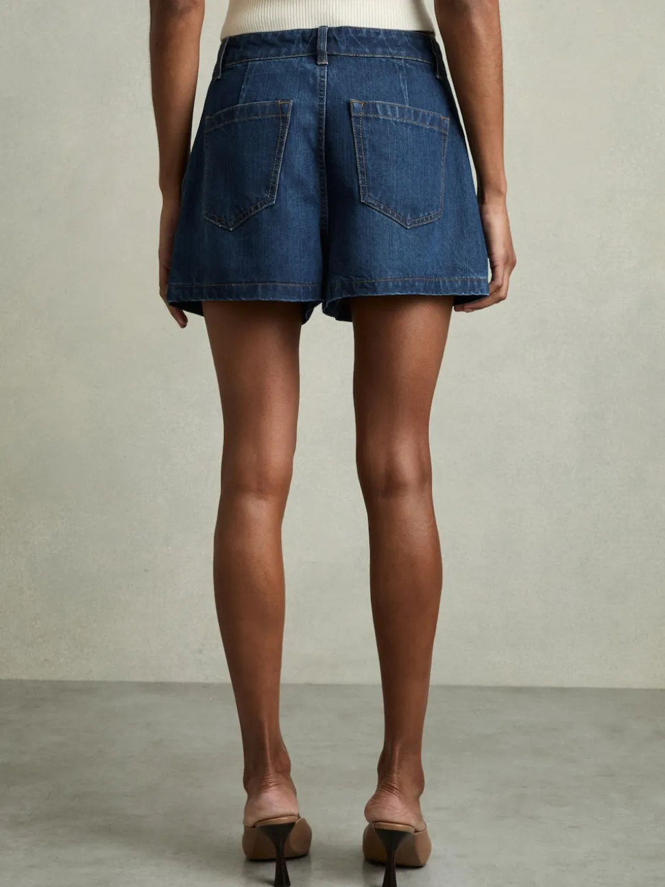 Reiss Mid Blue Raymond Denim Pleated Shorts