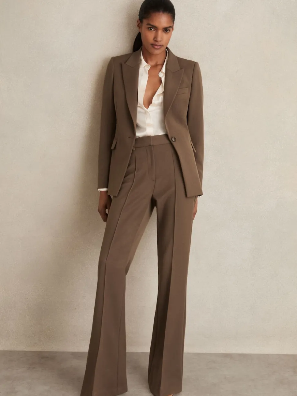 Reiss Mink Neutral Gabi Petite Flared Suit Trousers