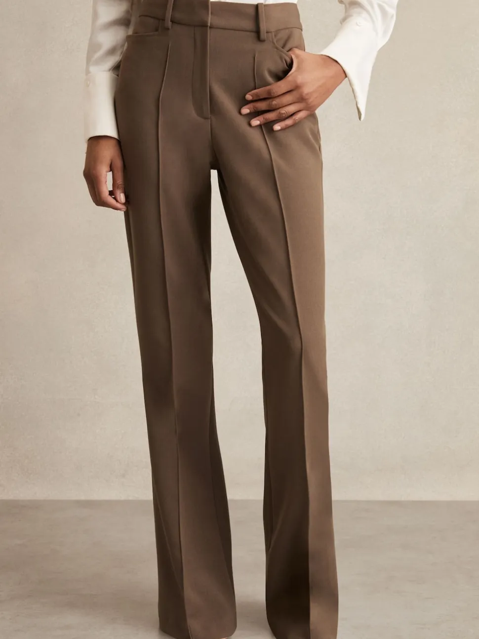 Reiss Mink Neutral Gabi Petite Flared Suit Trousers