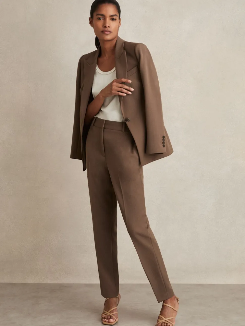 Reiss Mink Neutral Gabi Petite Tailored Single Breasted Suit Blazer
