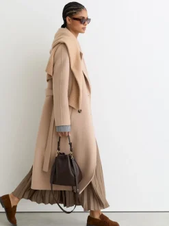 Reiss Mocha Brown Seren Pleated Midi Skirt