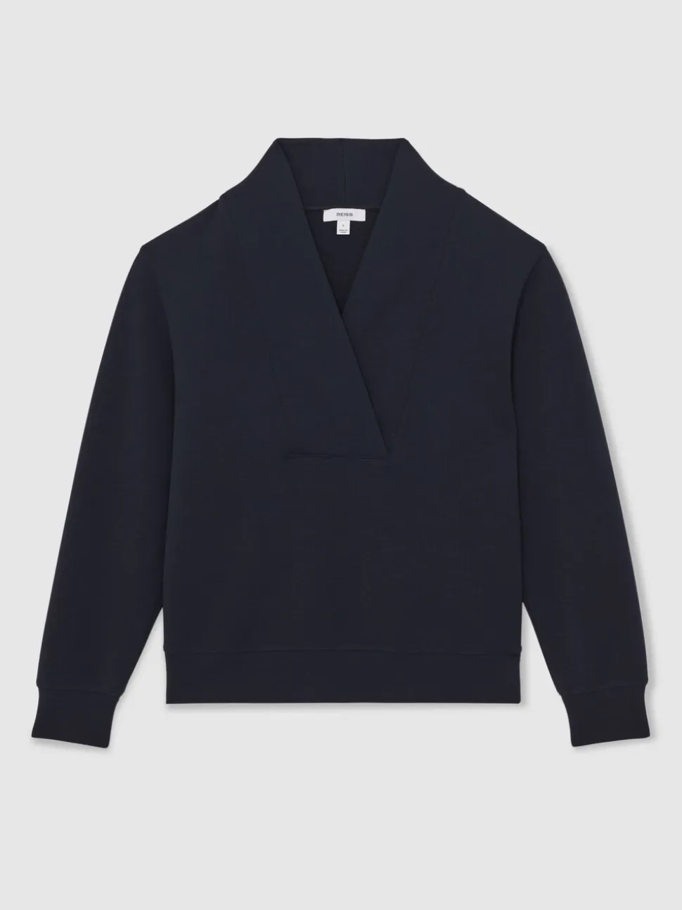 Reiss Navy Annabel Interlock Shawl-Neck Sweatshirt with Modal