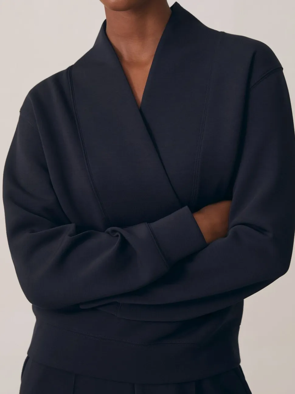 Reiss Navy Annabel Interlock Shawl-Neck Sweatshirt with Modal