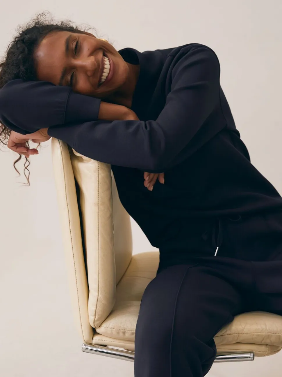 Reiss Navy Annabel Interlock Shawl-Neck Sweatshirt with Modal