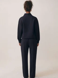 Reiss Navy Annabel Interlock Shawl-Neck Sweatshirt with Modal