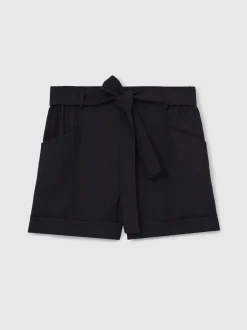Reiss Navy Avril Belted Button Tab Shorts