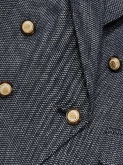 Reiss Navy Baker Linen-Cotton Double-Breasted Blazer