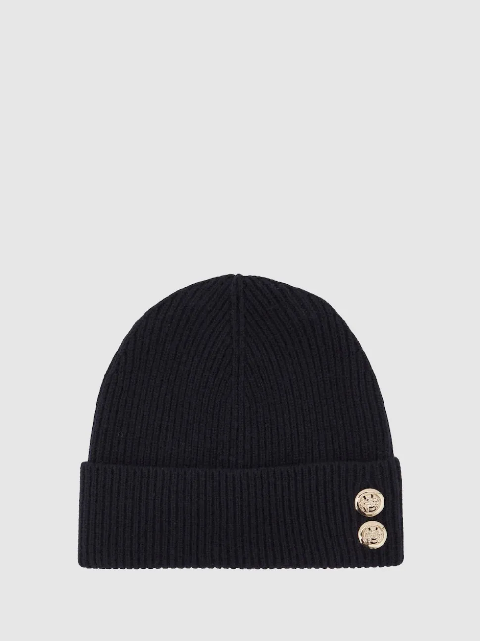 Reiss Navy Bianca Merino Wool Blend Button Beanie With Cashmere