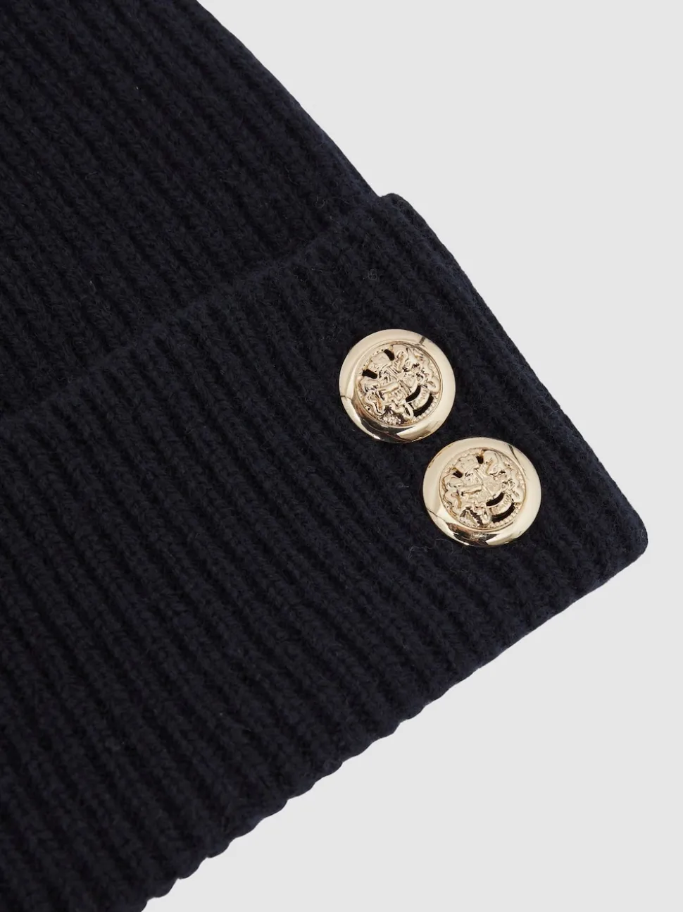 Reiss Navy Bianca Merino Wool Blend Button Beanie With Cashmere