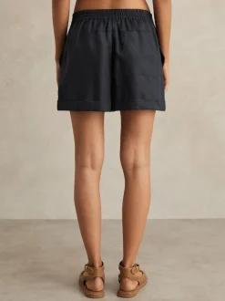 Reiss Navy Cara 100% Linen Beach Shorts
