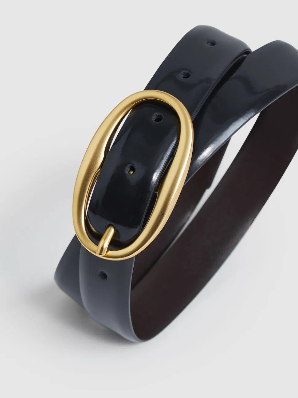 Reiss Navy Drew Patent Leather Oval Buckle Belt