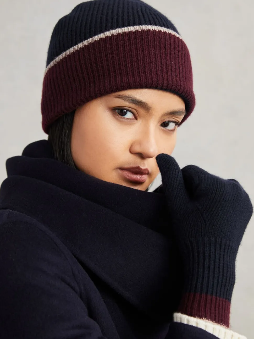 Reiss Navy Filipa Wool-Blend Tipped Beanie