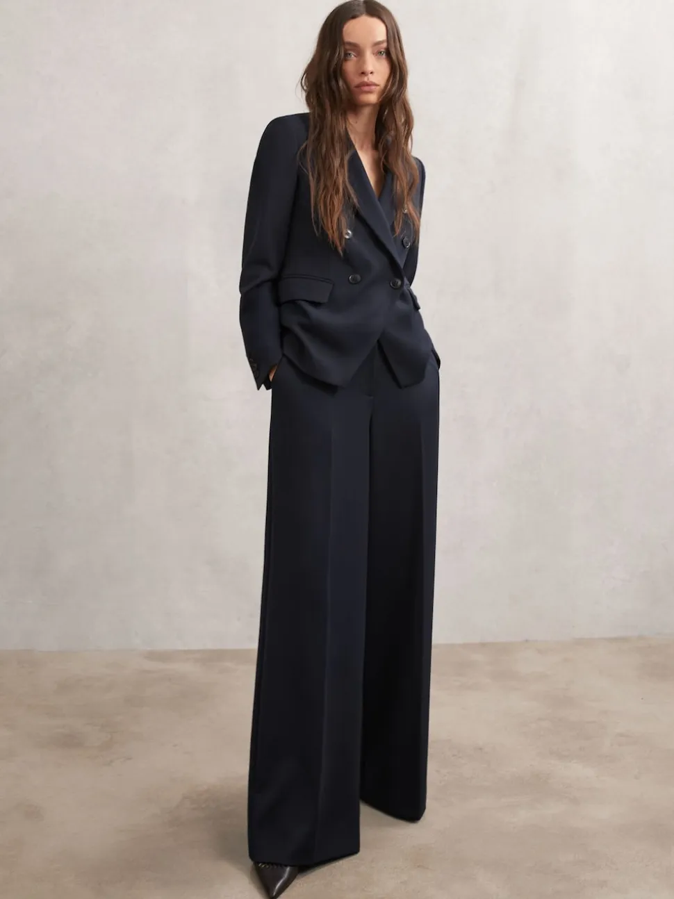 Reiss Navy Gabi Double-Breasted Suit Blazer