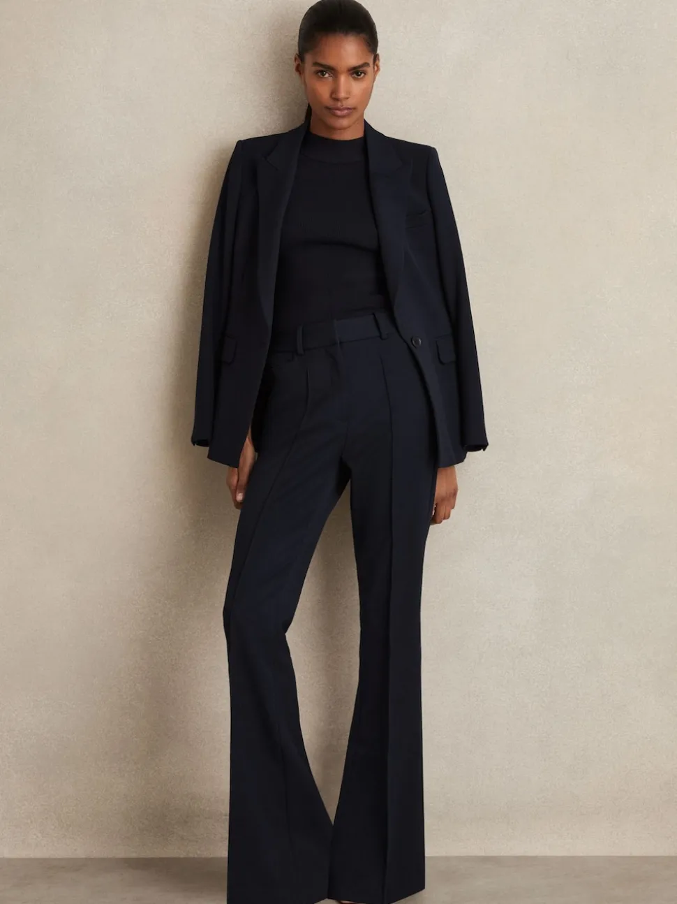Reiss Navy Gabi Flared Suit Trousers