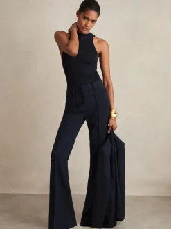 Reiss Navy Gabi Flared Suit Trousers