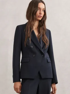 Reiss Navy Gabi Petite Double-Breasted Suit Blazer