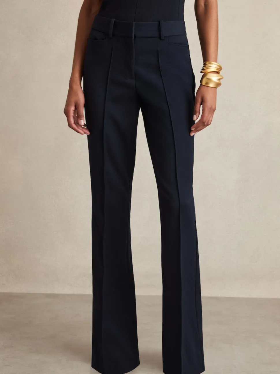Reiss Navy Gabi Petite Flared Suit Trousers
