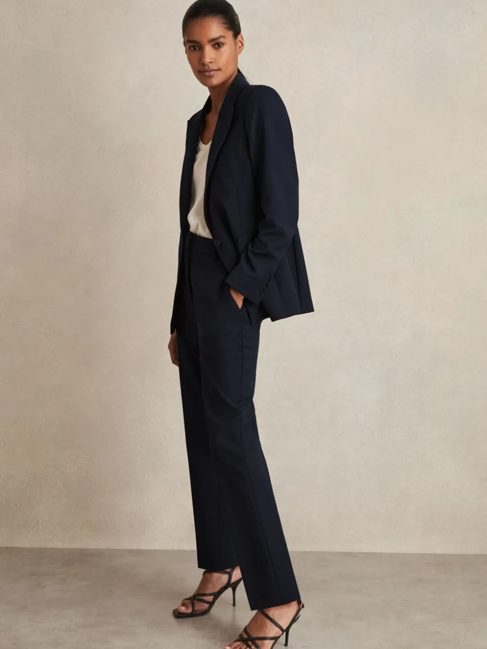 Reiss Navy Gabi Petite Slim-Fit Suit Trousers