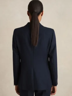 Reiss Navy Gabi Petite Tailored Single Breasted Suit Blazer