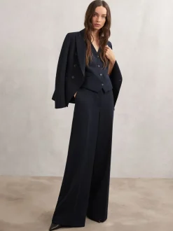 Reiss Navy Gabi Petite Wide-Leg Suit Trousers