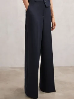 Reiss Navy Gabi Petite Wide-Leg Suit Trousers