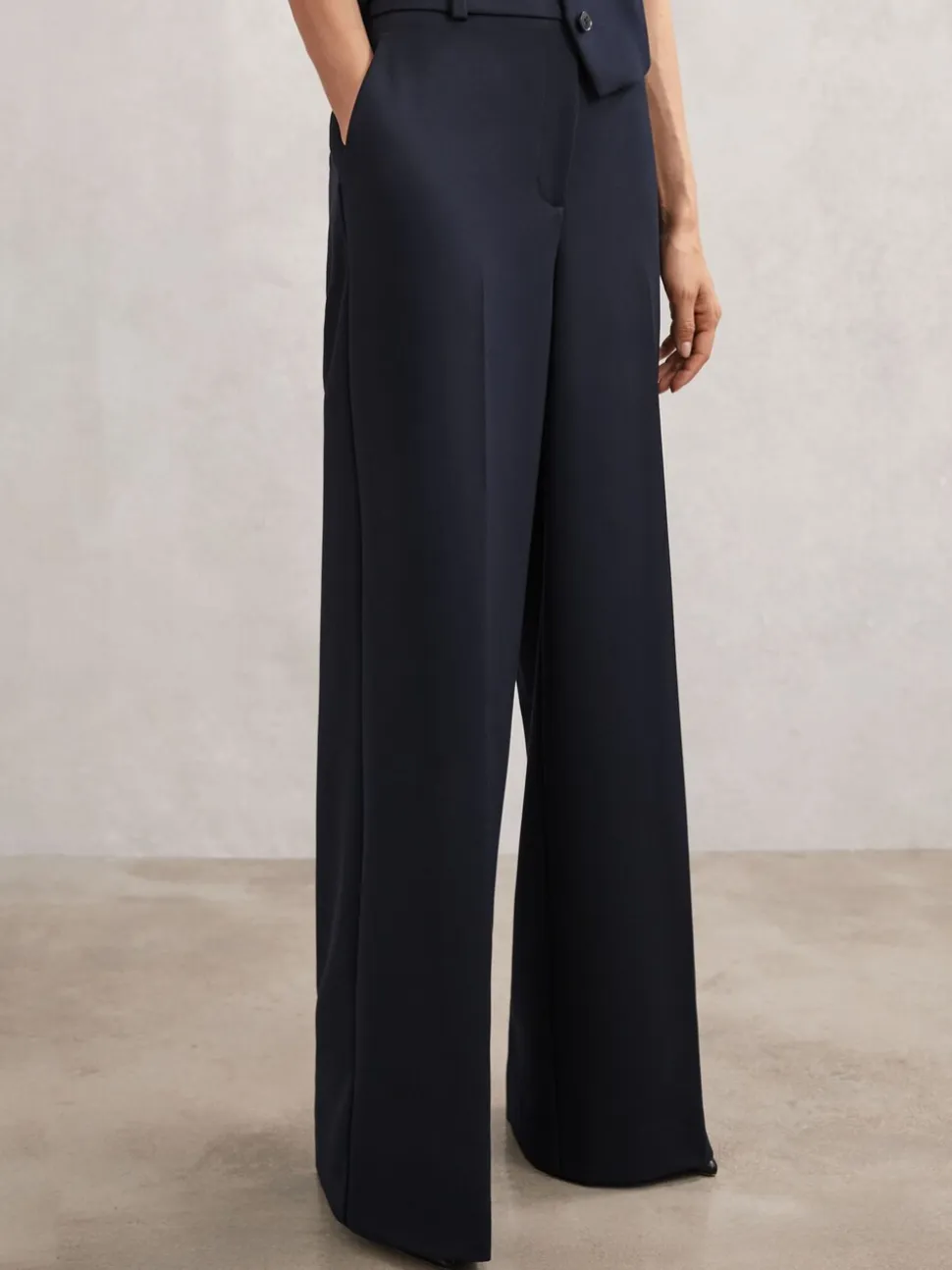 Reiss Navy Gabi Petite Wide-Leg Suit Trousers
