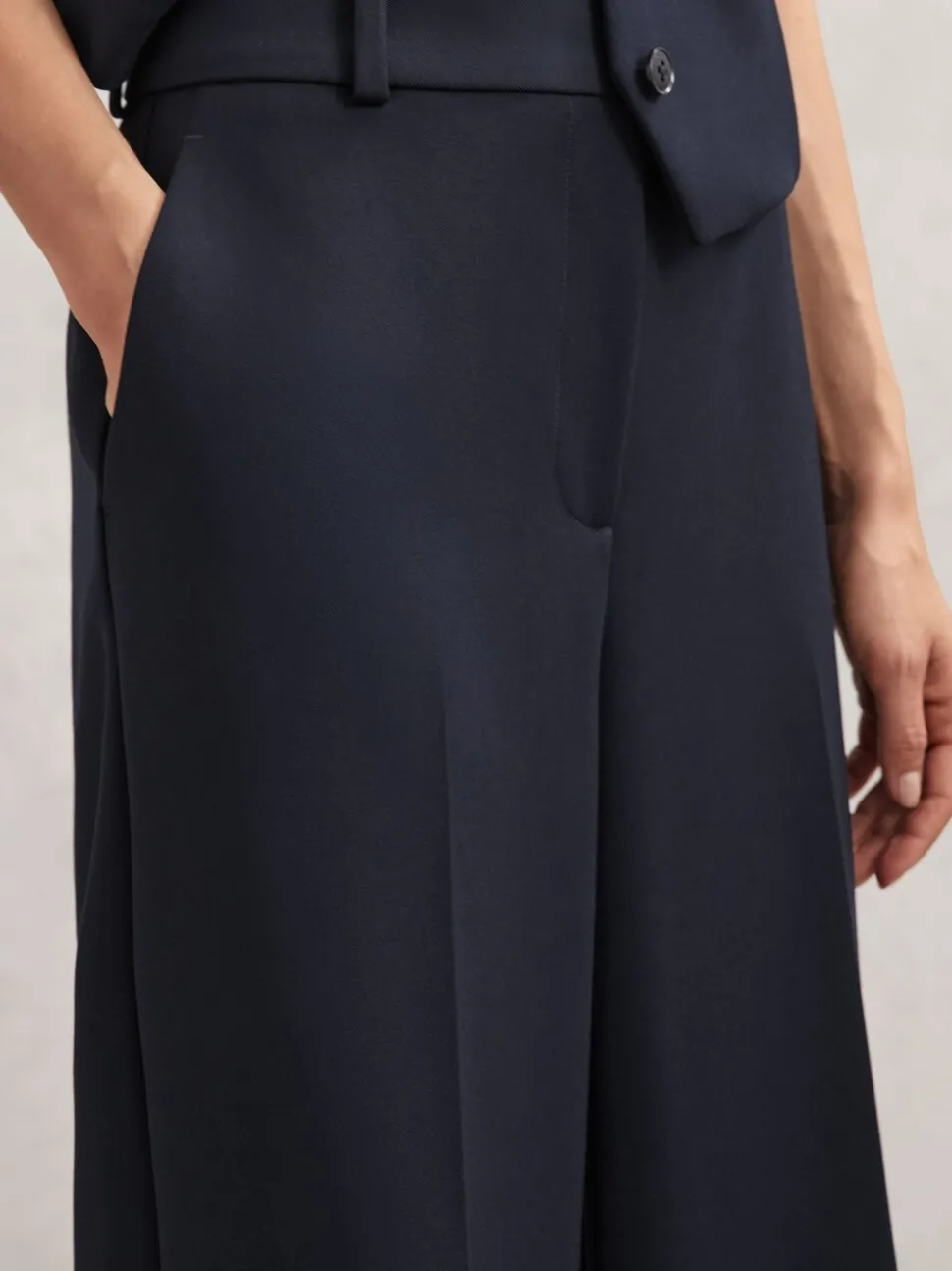 Reiss Navy Gabi Petite Wide-Leg Suit Trousers