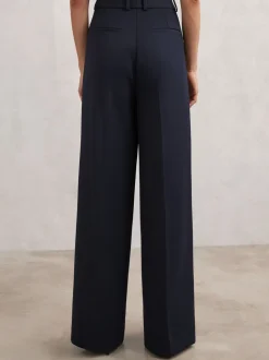 Reiss Navy Gabi Petite Wide-Leg Suit Trousers
