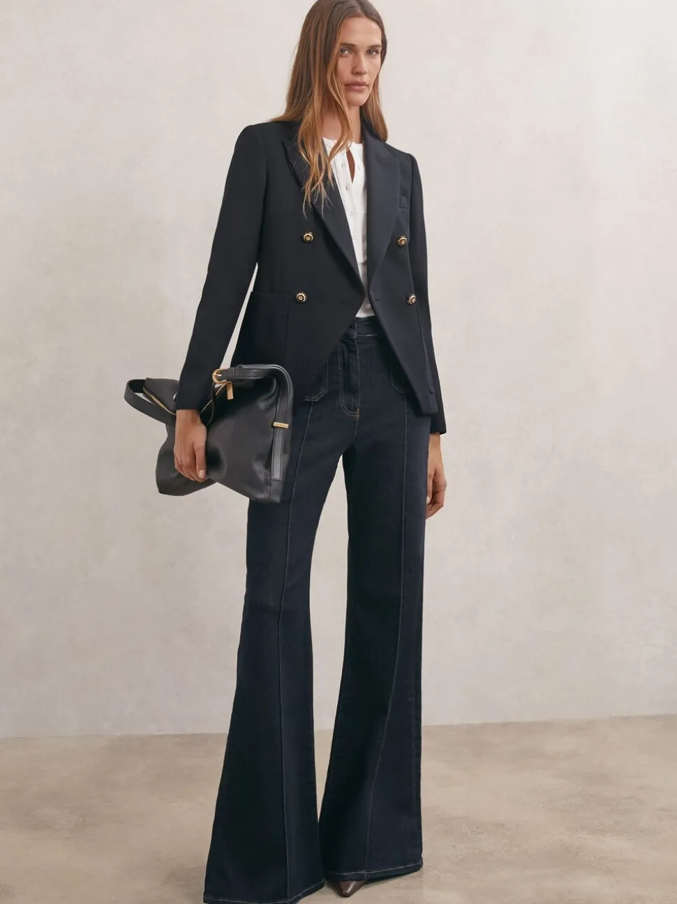 Reiss Navy Gigi Wool-Blend Double-Breasted Blazer
