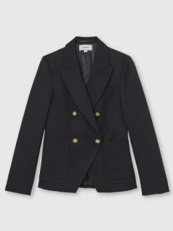 Reiss Navy Gigi Wool-Blend Double-Breasted Blazer