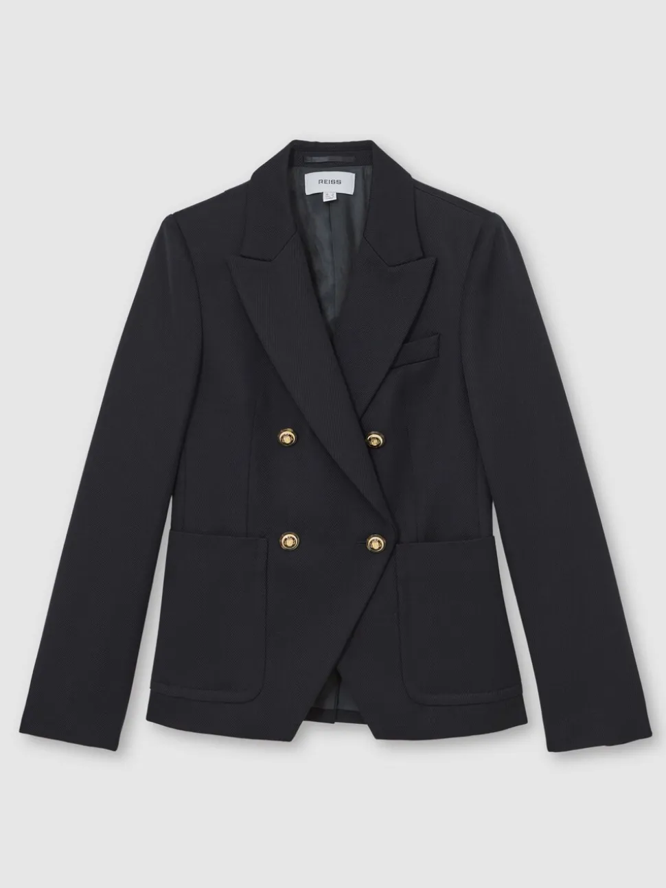 Reiss Navy Gigi Wool-Blend Double-Breasted Blazer