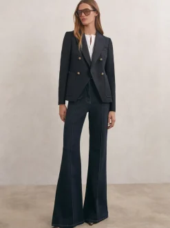Reiss Navy Gigi Wool-Blend Double-Breasted Blazer
