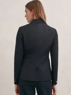 Reiss Navy Gigi Wool-Blend Double-Breasted Blazer