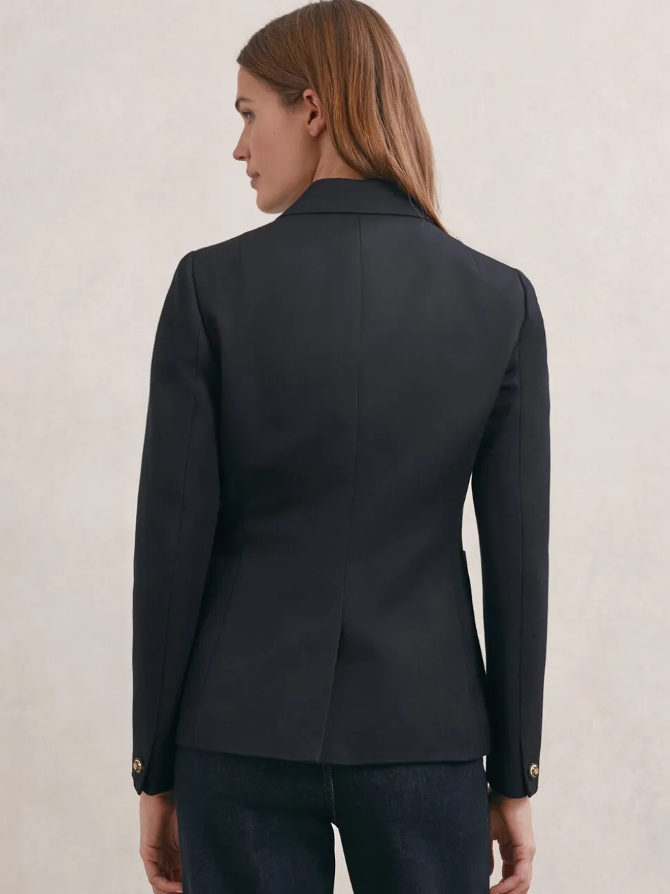 Reiss Navy Gigi Wool-Blend Double-Breasted Blazer