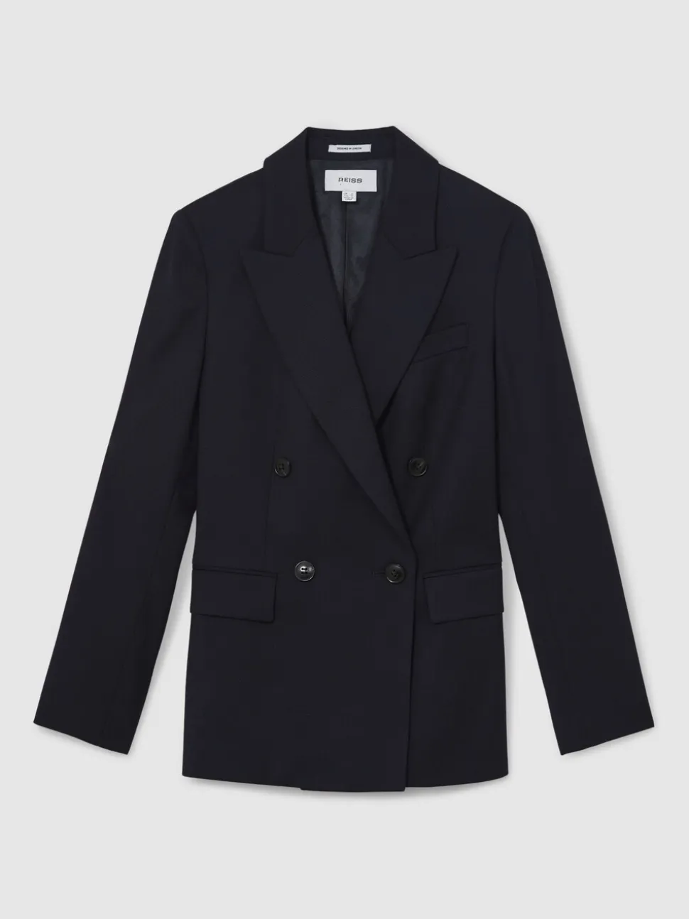 Reiss Navy Haisley Wool Blend Double Breasted Suit Blazer