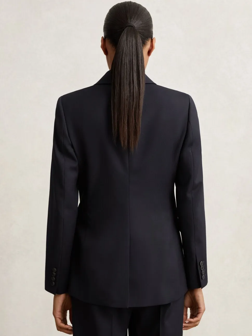Reiss Navy Haisley Wool Blend Double Breasted Suit Blazer