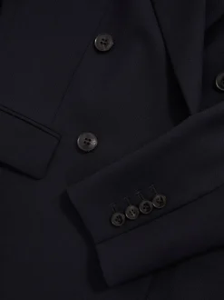 Reiss Navy Haisley Wool Blend Double Breasted Suit Blazer