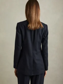 Reiss Navy Hallie Petite Textured Double Breasted Suit Blazer