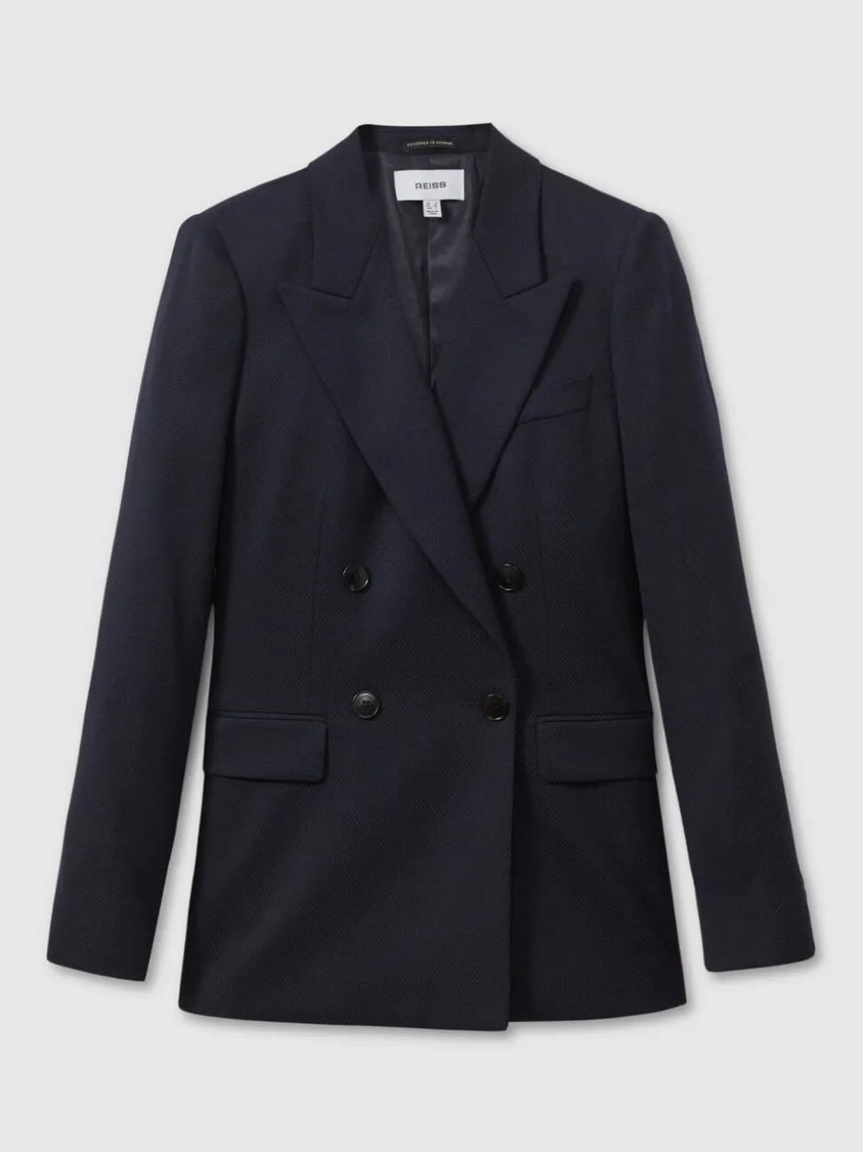 Reiss Navy Hallie Petite Textured Double Breasted Suit Blazer