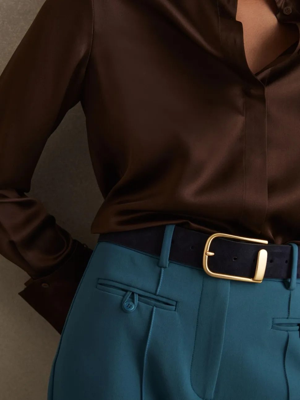 Reiss Navy Iyla Suede Half Keeper Belt